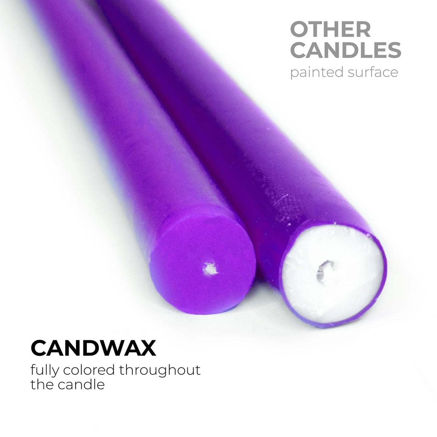 CANDWAX Purple 10 inch Taper Candles Pack of 4 - Unscented Smokeless Dripless Long Burning Christmas Candlesticks - Perfect as Christmas Candle Sticks for Home Decor - Purple Taper Candles