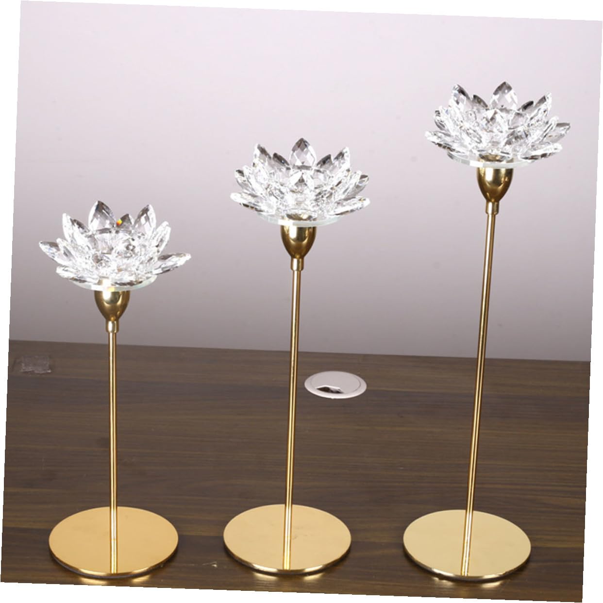 GETAJGHSD Crystal Lotus Candlestick Holder, Small Metal Candle Stand Gold Finish, Decorative Romantic Candleholder for Dining Room and Wedding Décor