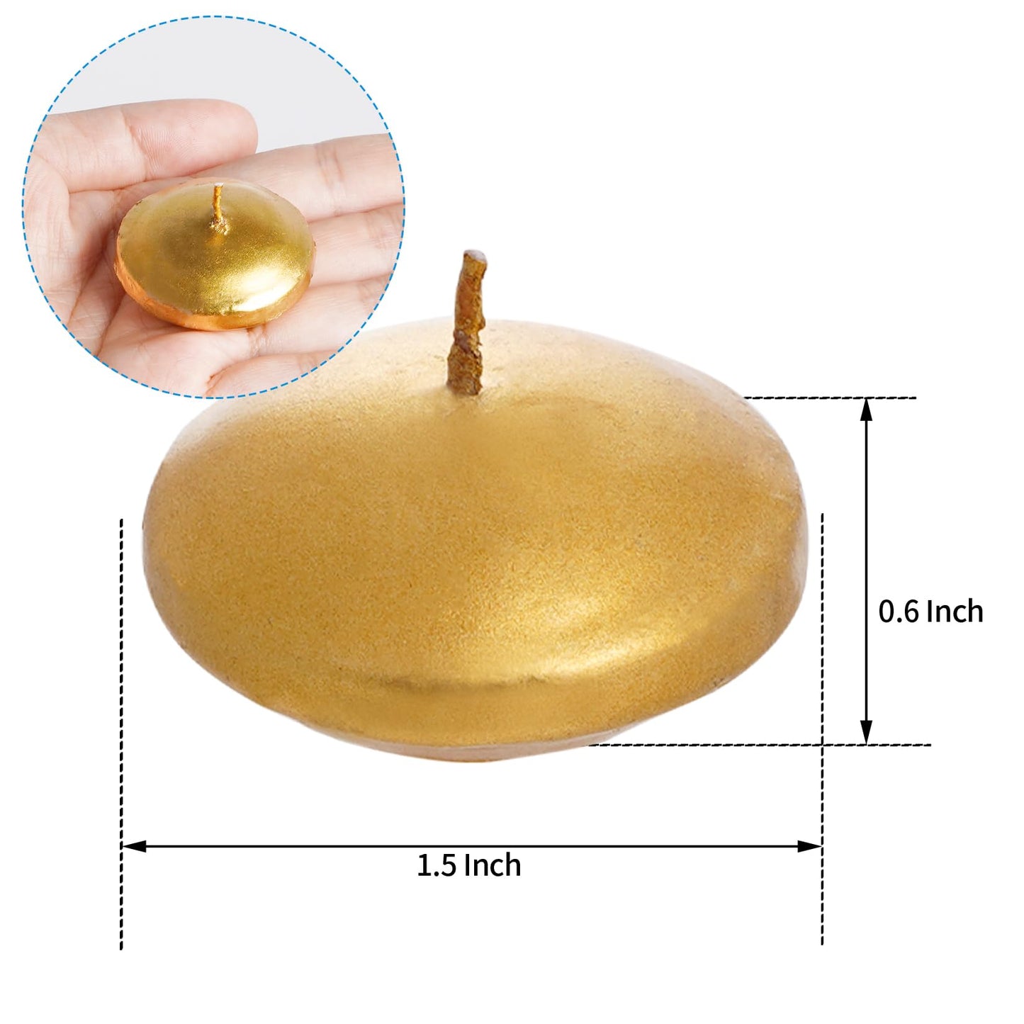 20 Pcs Floating Candles Centerpieces, 1.5 Inch Unscented Floating Candles Small Decoration for Valentine's Day, Thanksgiving, Wedding (Gold)