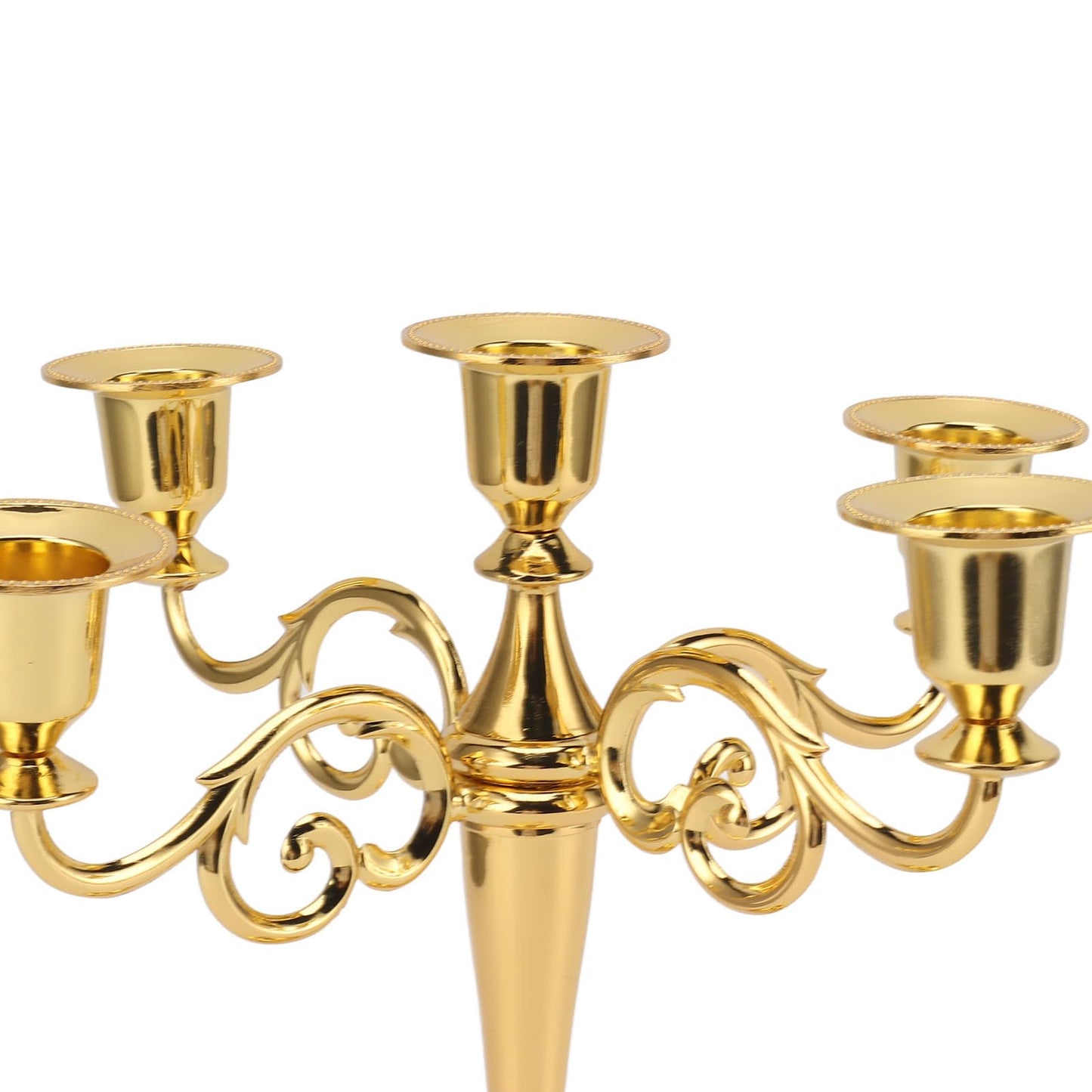 5 Arm Candlestick Holder, Iron Retro Decorative Candle Holder, Golden Metal Centerpiece for Home Church Dining Table, Sturdy Elegant 5 Arm Candle Holder with Fine (Gold)