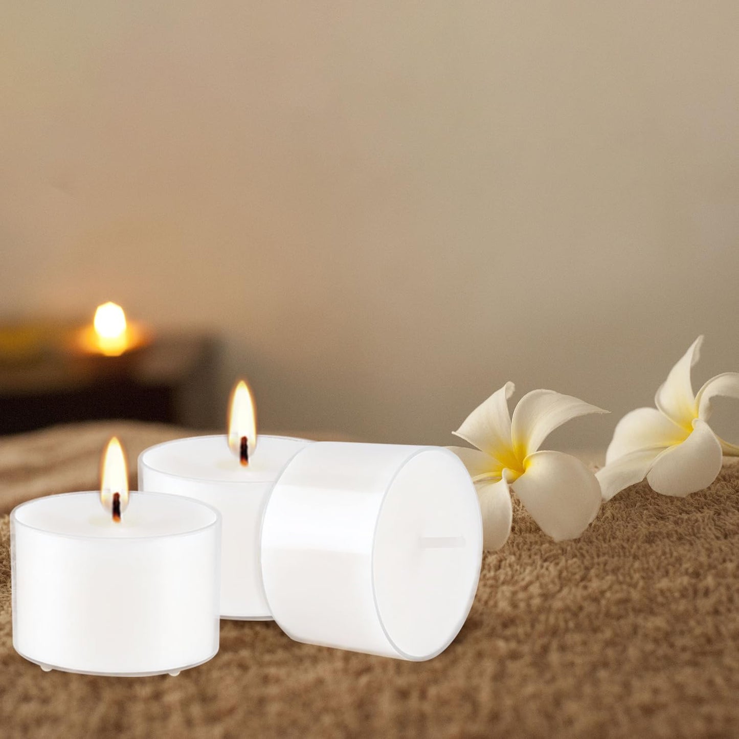 Wfmolcand Set of 50 White Scented Tealight Candles Bulk, Vanilla Fragrance Wax with Clear Container, for Restaurant Dinner Weddings Baby Showers, Long Burning, 8 Hours