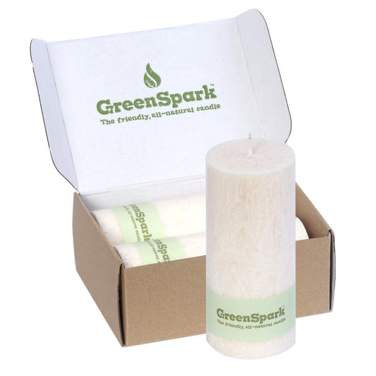 Tall Unscented Pillar Natural Candles, Clean Burning, Dripless, Smokeless Set of 2 (2.75” x 6” Marble White)