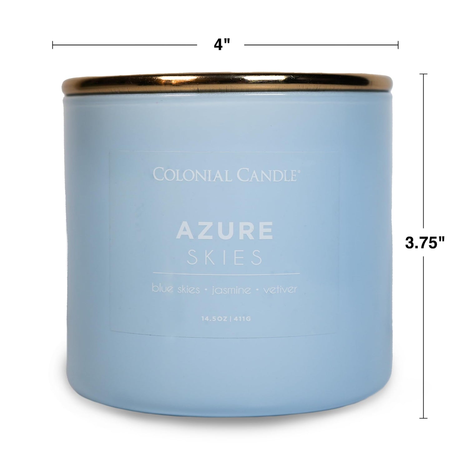 Colonial Candle Azure Skies Scented Jar Candle, Pop of Color Collection, 3 Wick, 14.5 oz - Up to 60 Hours Burn