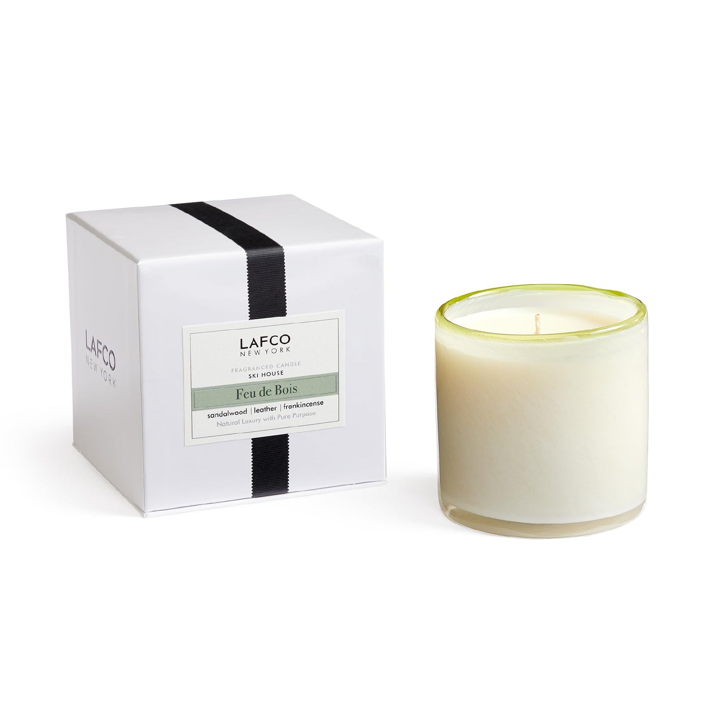LAFCO New York Signature Candle, Feu de Bois - 15.5 oz - 90-Hour Burn Time - Reusable, Hand Blown Glass Vessel - Made in The USA