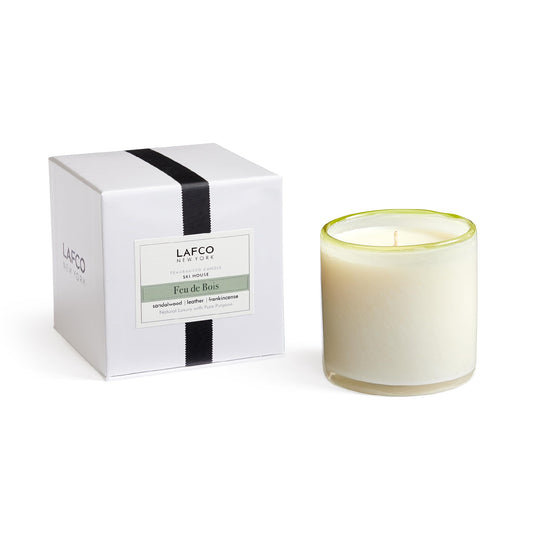 LAFCO New York Signature Candle, Feu de Bois - 15.5 oz - 90-Hour Burn Time - Reusable, Hand Blown Glass Vessel - Made in The USA