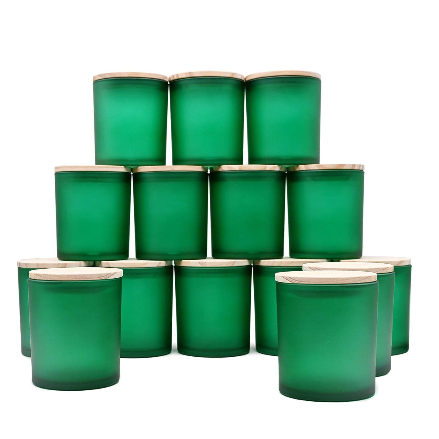 SHOWIN 10 OZ Thick Candle Jars for Making Candles 15 Pcs, Empty Jars with Wood Lids for Candle Making, Sample Container, Frosted Green