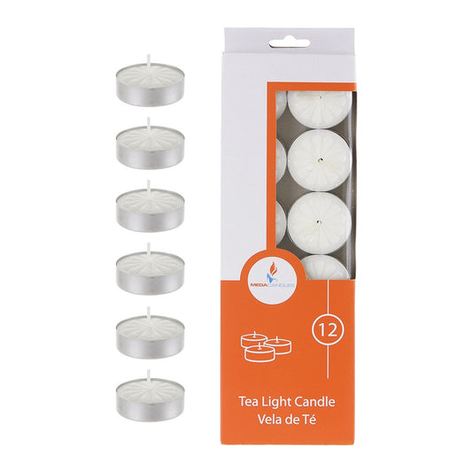 Mega Candles - Unscented Tea Light Candles - White, Set of 12