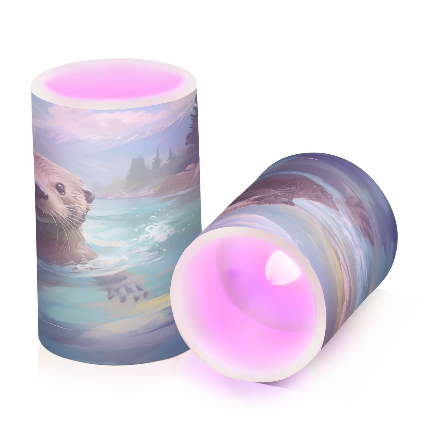 ALAZA Cute Otter Water Flameless Candles, LED Pillar Candles with Remote Timer, Battery Operated Candles Set of 2