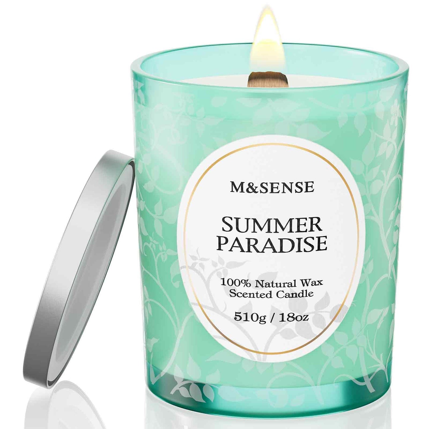 M&SENSE Summer Paradise Scented Candle, Cracking Wooden Wick Soy Wax, 18oz 100 Hours Long Lasting Clean Burn, Large Jar Candles for Home Decor, Non-Toxic Relaxing Aromatherapy Gifts for Women