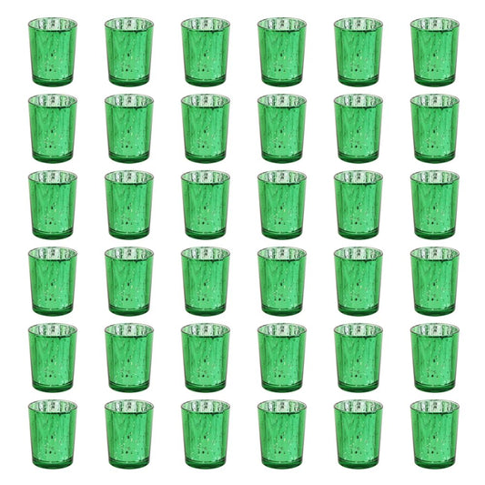 BTGLLAS Green Mercury Glass Tea Light Holders Set of 36 - Elegant Votive Candle Holders for Weddings, Showers and Home Decor - Perfect for Table Centerpieces and Parties (Glass, Green)