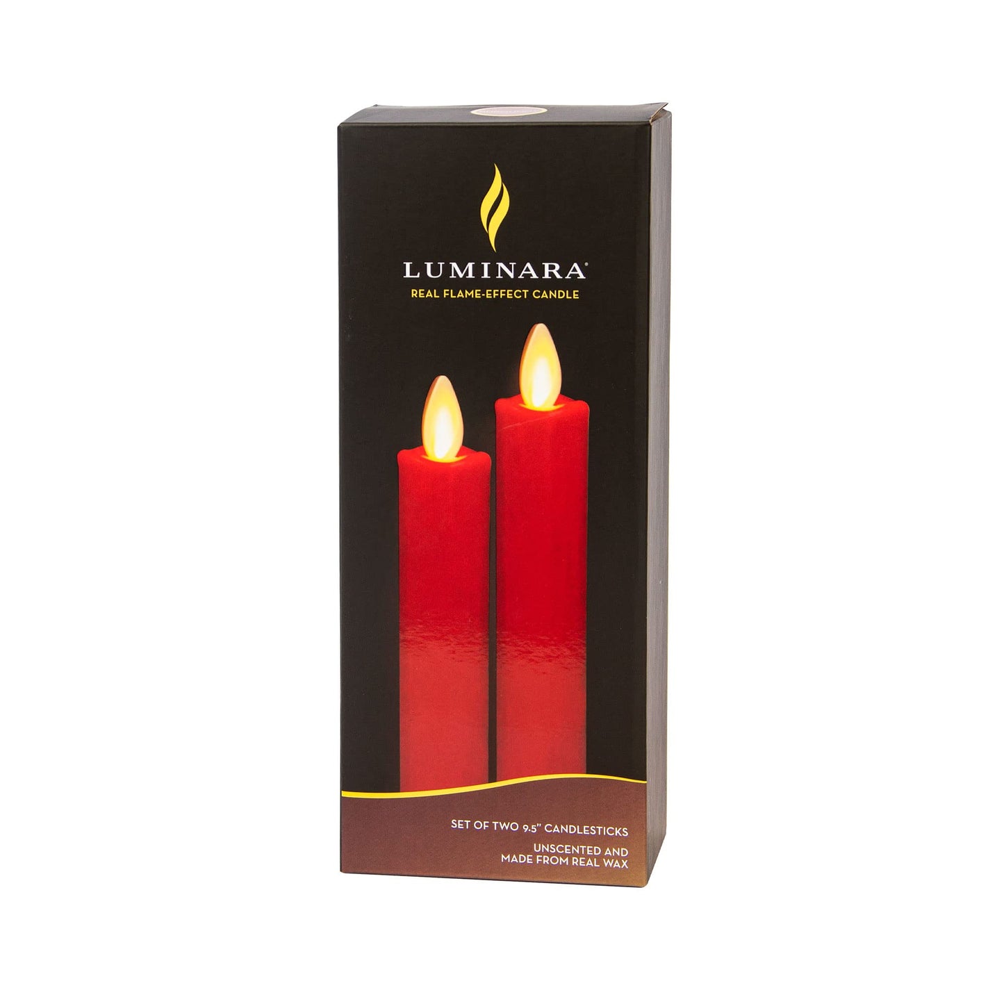 Luminara - Flameless Battery Operated Taper Candle - Red - Pack of 2-1x9.75 - LED Flickering Flame - Realistic Safe for Home Kids and Pets