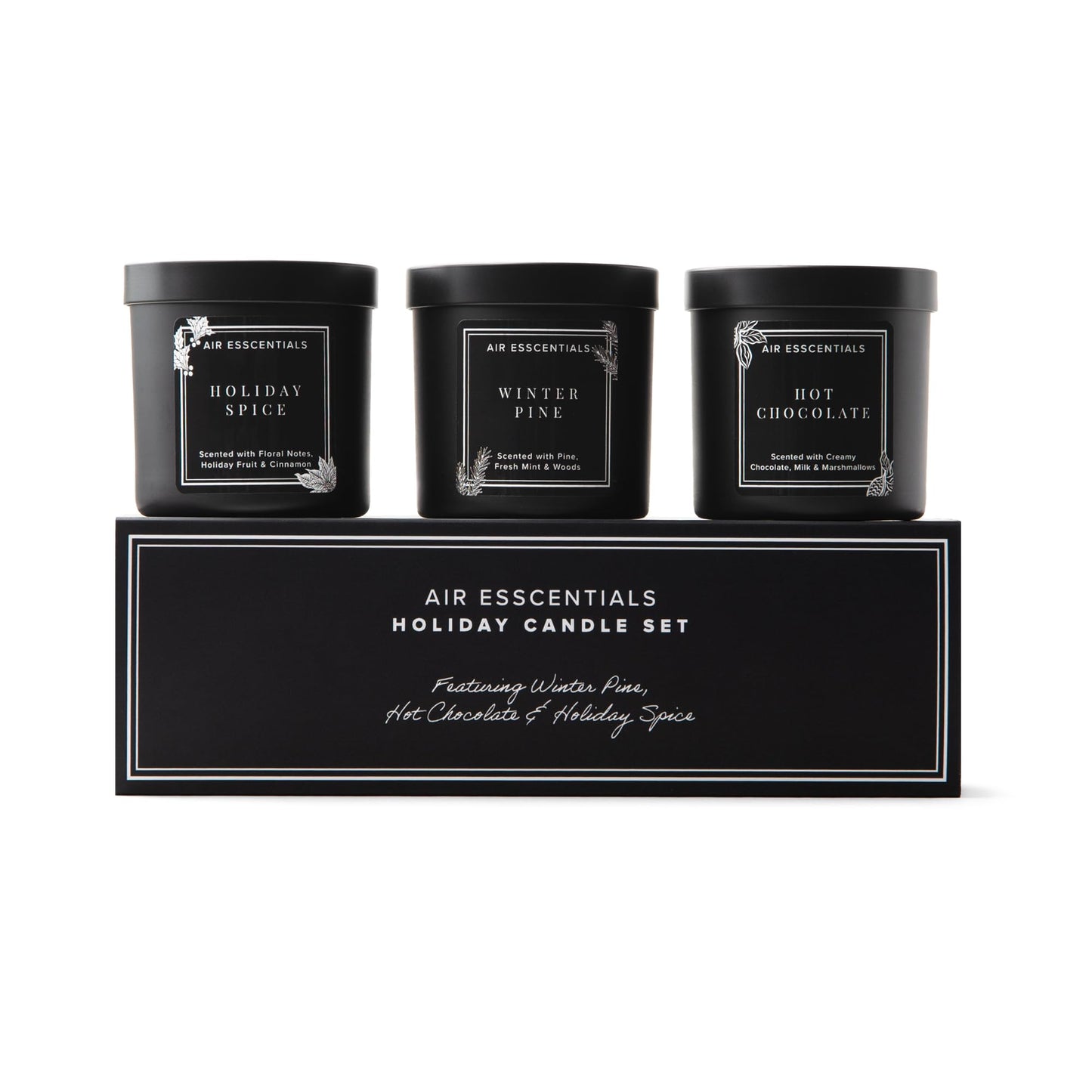 Air Esscentials Cozy Candle Gift Set, Luxury Scented Soy Candles with Winter Pine, Holiday Spice & Hot Chocolate, Hand Poured in USA, 15 Hour Clean Burn, 5 oz 3 Pack