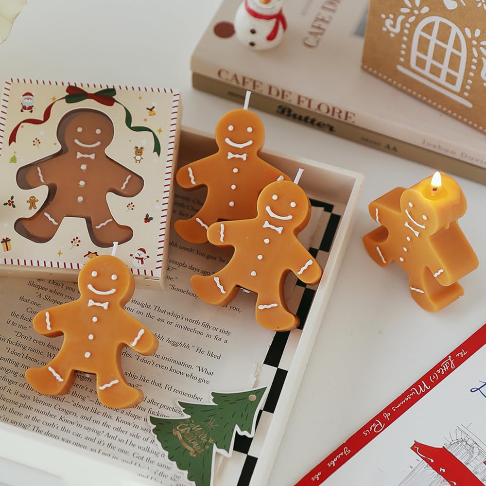 3 Pack Gingerbread Man Shaped Scented Candle, Aesthetic Aroma Soy Wax Christmas Decorative Candle, for Prefect for Christmas Eve Party Decoration and Gift