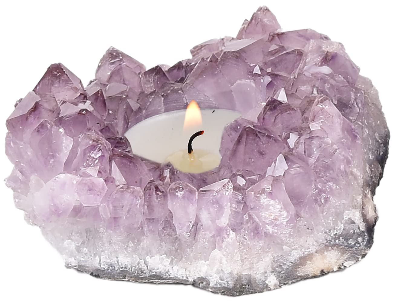 JIC Gem Natural Purple Amethyst Crystal Candle Holder Tealight Stand Home Decoration 4.5 Inch