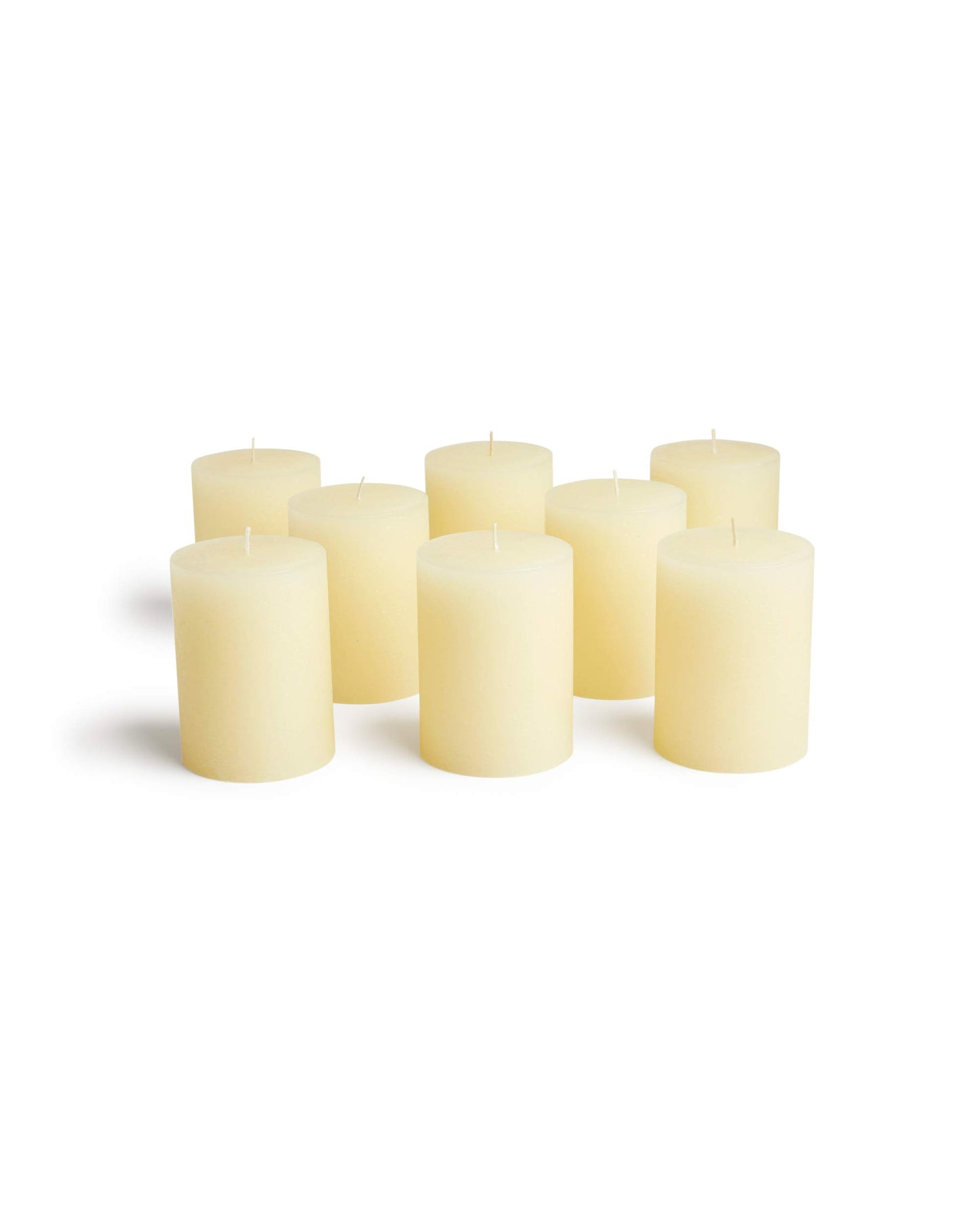 Mottled Pillar Candles by Bask - Set of 8-3" x 4" Dripless Unscented Candles in Ivory for Home Decor, Relaxation & All Occasions