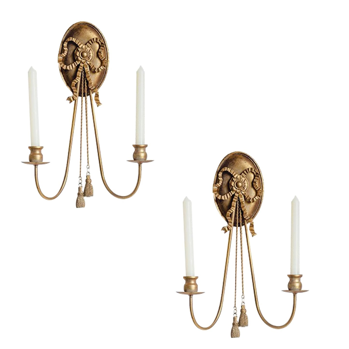 TerkCo Long Gold Wall Candle Sconces Wall Decor Set of 2,Metal Antique Wall Mounted Candleholders, Wall Decoration for Living Room,Dining Room, Bedroom （No Candle）(Gold 3)