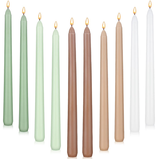 Conelist 10 Pcs 9.8 Inch Neutral Tall Taper Candle Colored Taper Candles Gradient Color Unscented Taper Candle Dinner Candle Sticks Long Burning Candle for Party Household Wedding Home Decor
