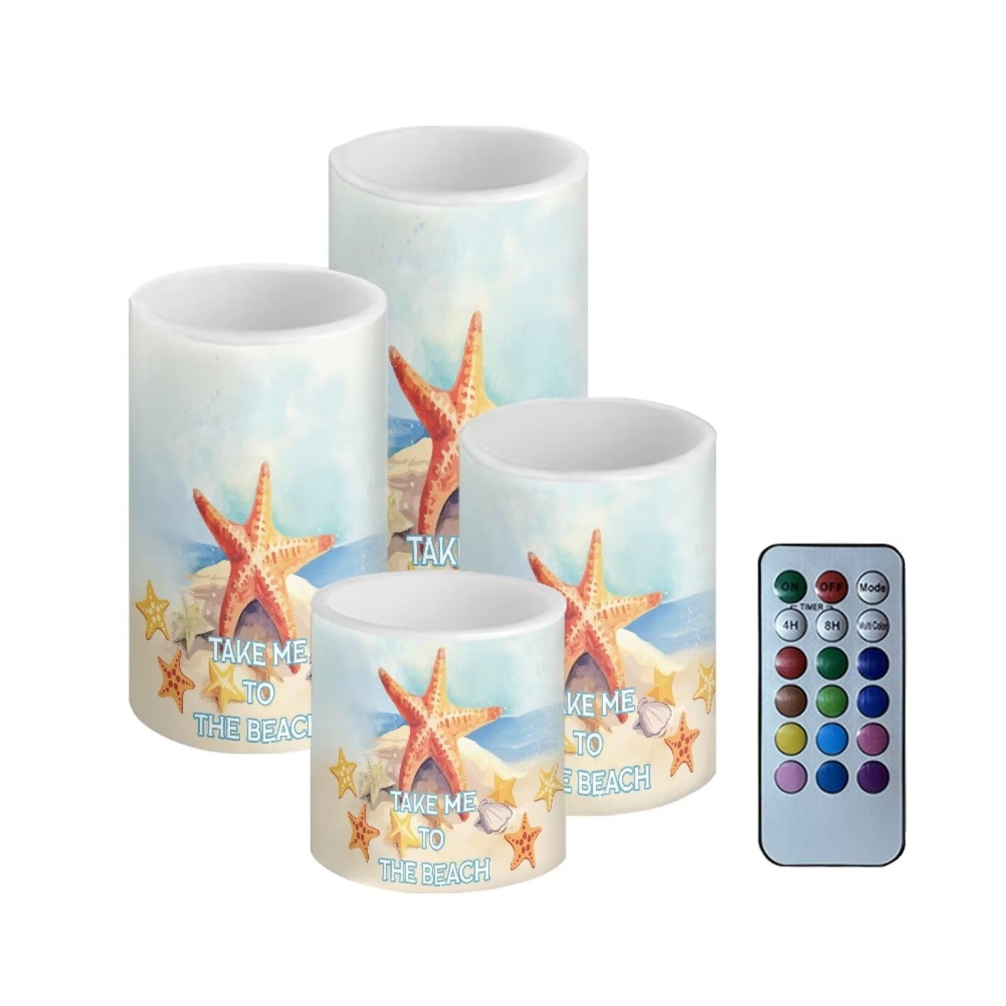 Merkmak Pack of 4 Starfish Flameless Candles with Remote Battery Operated Candles with Timer Flickering LED Elictric Pillar Tealights for Indoor Outdoor Beach Wedding Coastal Home Decorations