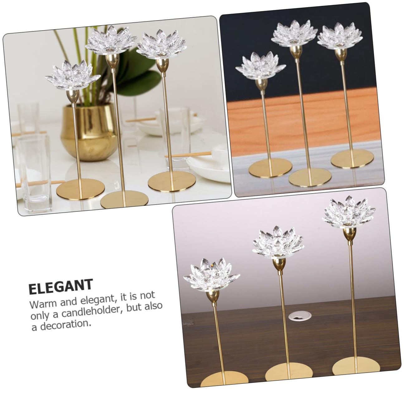 Ipetboom Crystal Lotus Candleholder Small Metal Candle Stand Romantic Dining Room Candlestick Decor for Candlelight Dinner