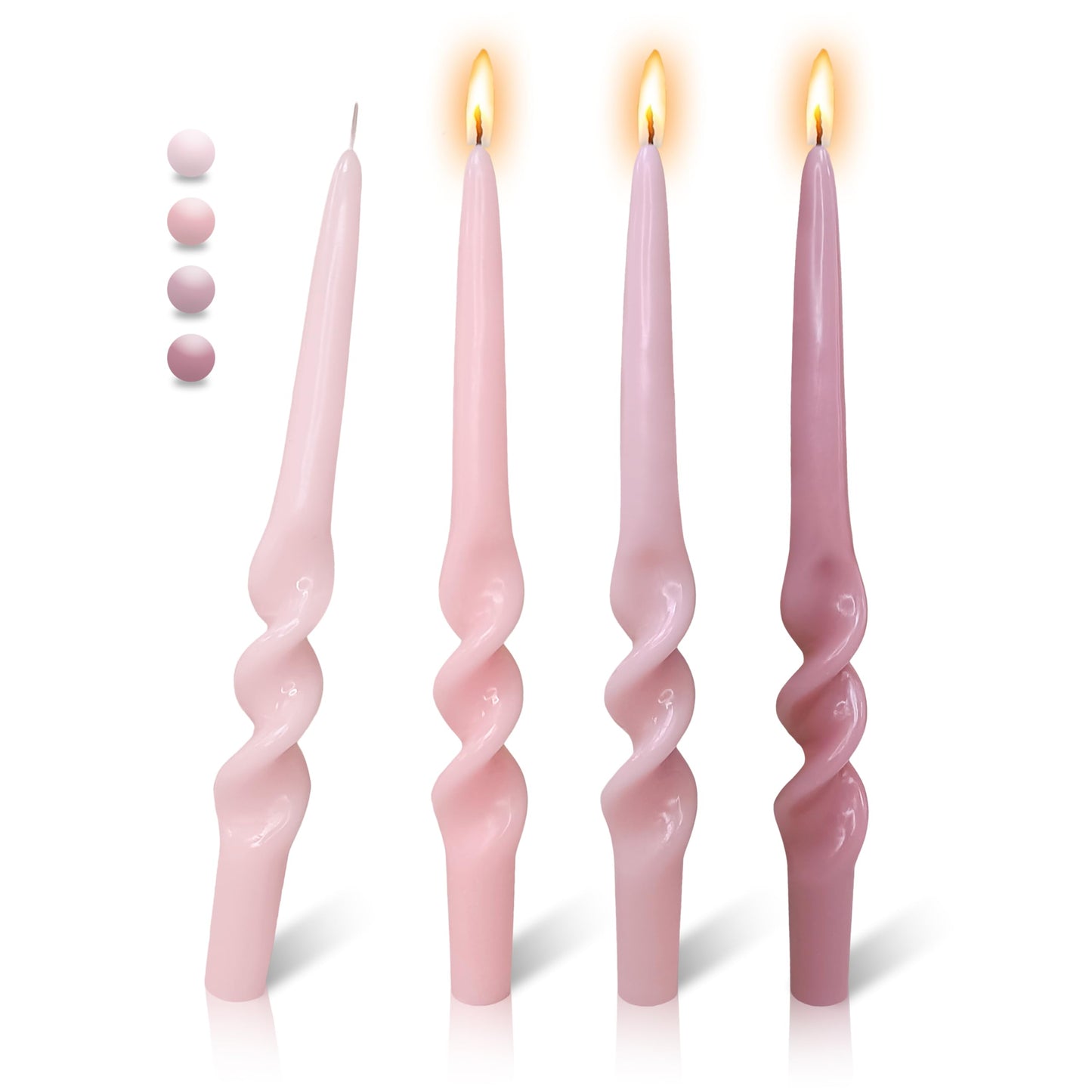 FLAMMUL Spiral Tapered Candles Gradient Pink Twisted Candlesticks 9.5 Inch Unscented Spiral Candle Sticks Smokeless Dinner Candlesticks for Party Home Decor 4 PCS