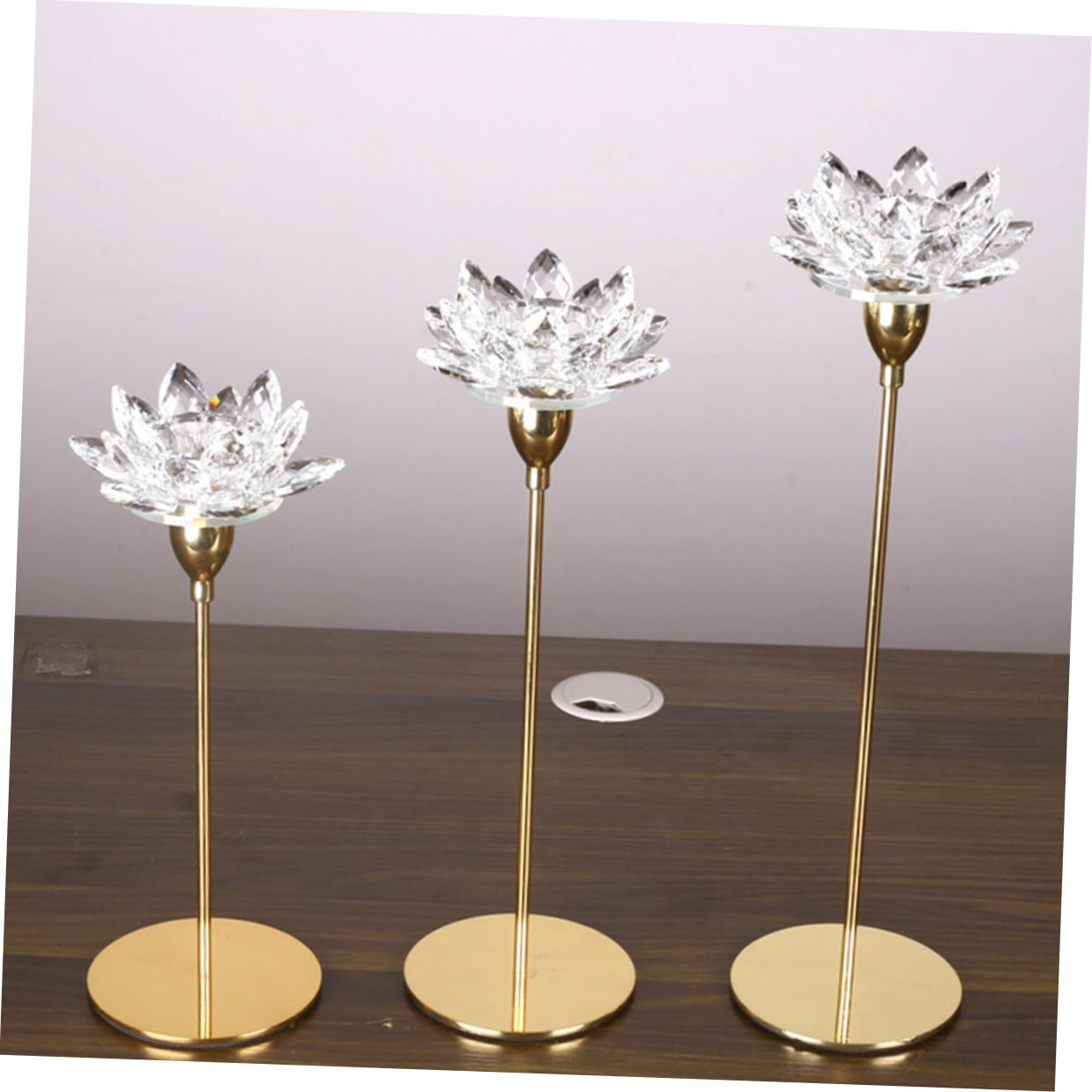 STOBAZA Modern Simple Metal Candlestick Holder Crystal Lotus Design, Small Gold Decorative Candle Stand for Wedding and Dining Room Décor