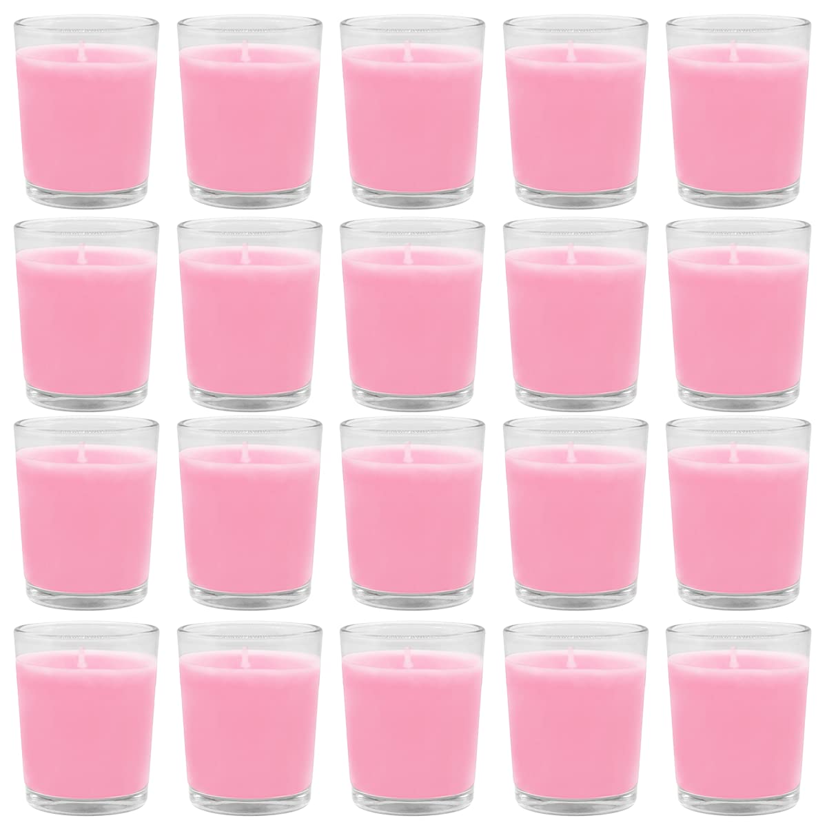 Set of 20 Pink Votive Candles Clear Glass Filled Unscented Soy Wax Candle for Home Spa Weddings Romantic Holiday Party and DIY