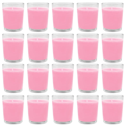 Set of 20 Pink Votive Candles Clear Glass Filled Unscented Soy Wax Candle for Home Spa Weddings Romantic Holiday Party and DIY