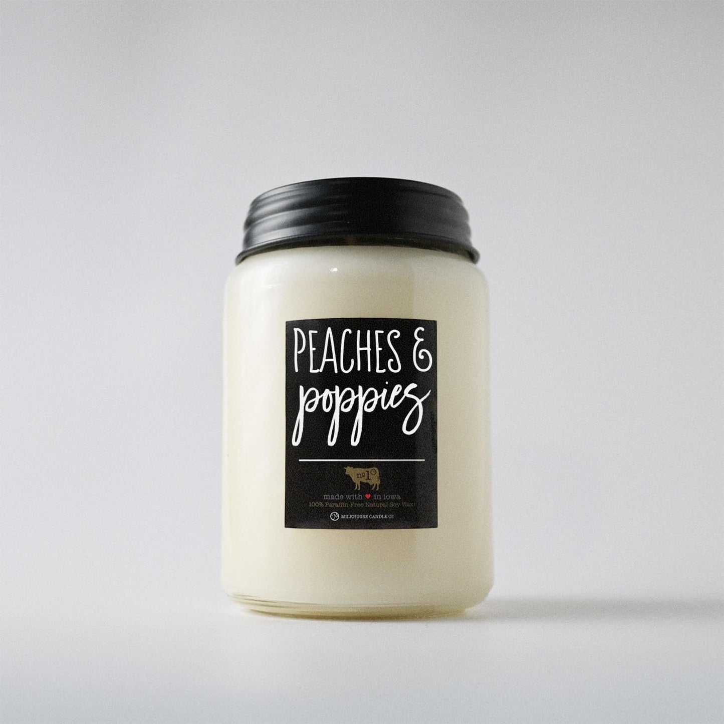Milkhouse Candle Company Peaches & Poppies Soy Candle - Ripe Peaches | Wild Poppies | Vanilla Bean Scented - 26 oz Farmhouse Jar with Lid, 150+ Hour Burn Time, Made in the USA