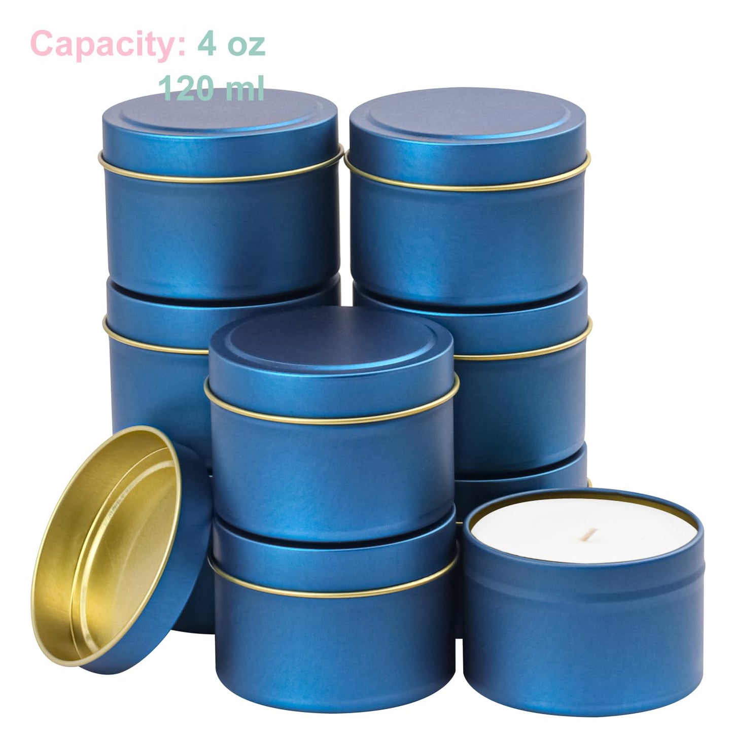 IHDYPPEW 48 Piece 4 oz Blue Candle Tins with Lids, Candle Tin Cans, Empty Candle Jars for Making Candles, Party Favors, Spices, Jewelry, Cosmetics