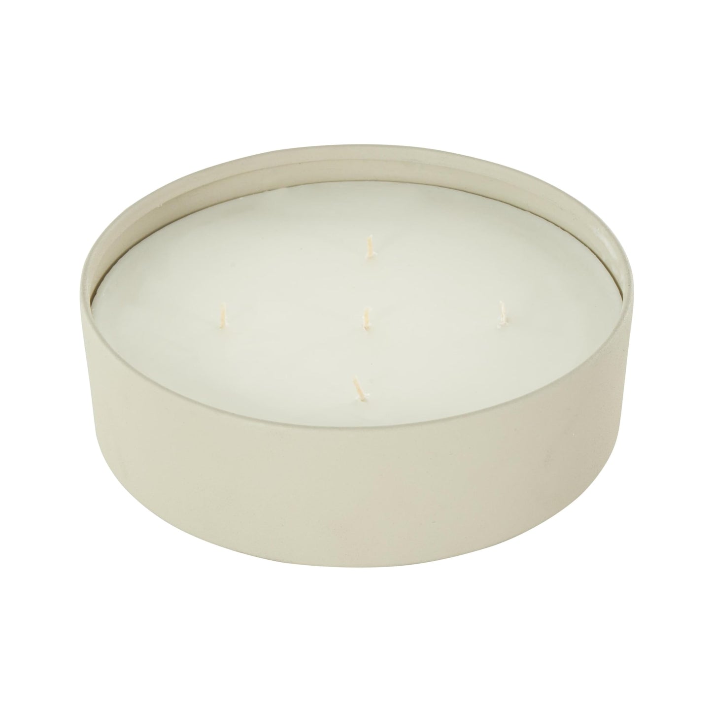 Deco 79 Metal Decorative Candle Tropical Fruit Medley Scented Textured 59oz 5 Wick Aromatherapy Candle with White Wax, Wax Aromatherapy Candle 9" x 9" x 3", Cream