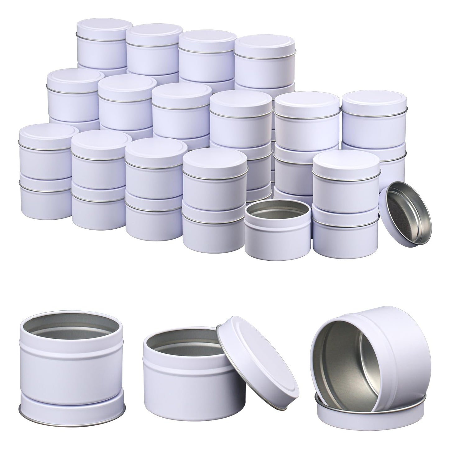 IHDYPPEW 48 Piece 4 oz White Candle Tins with Lids, Candle Tin Cans, Empty Candle Jars for Making Candles, Party Favors, Spices, Jewelry, Cosmetics