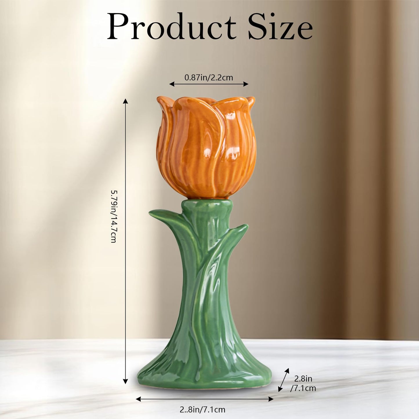 Ceramic Candlestick Holder， Candle Holder for Taper Candles,Incense, Santo Palo, Halloween Christmas Wedding Parties, Dining Room Home Decoration Display (Orange)