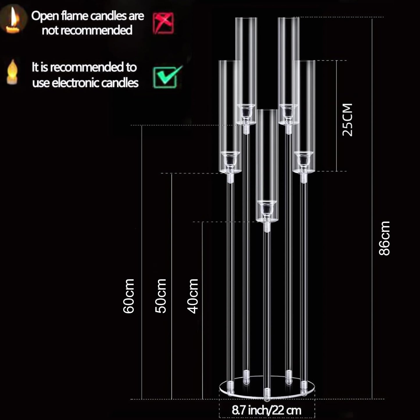 4PCS 5 Arm Acrylic Candelabra Centerpieces, Clear Candle Taper Candlestick Holder Tall Candelabra for Party Birthday Dinner Event Fireplace Decortion (US Fast Arrival)