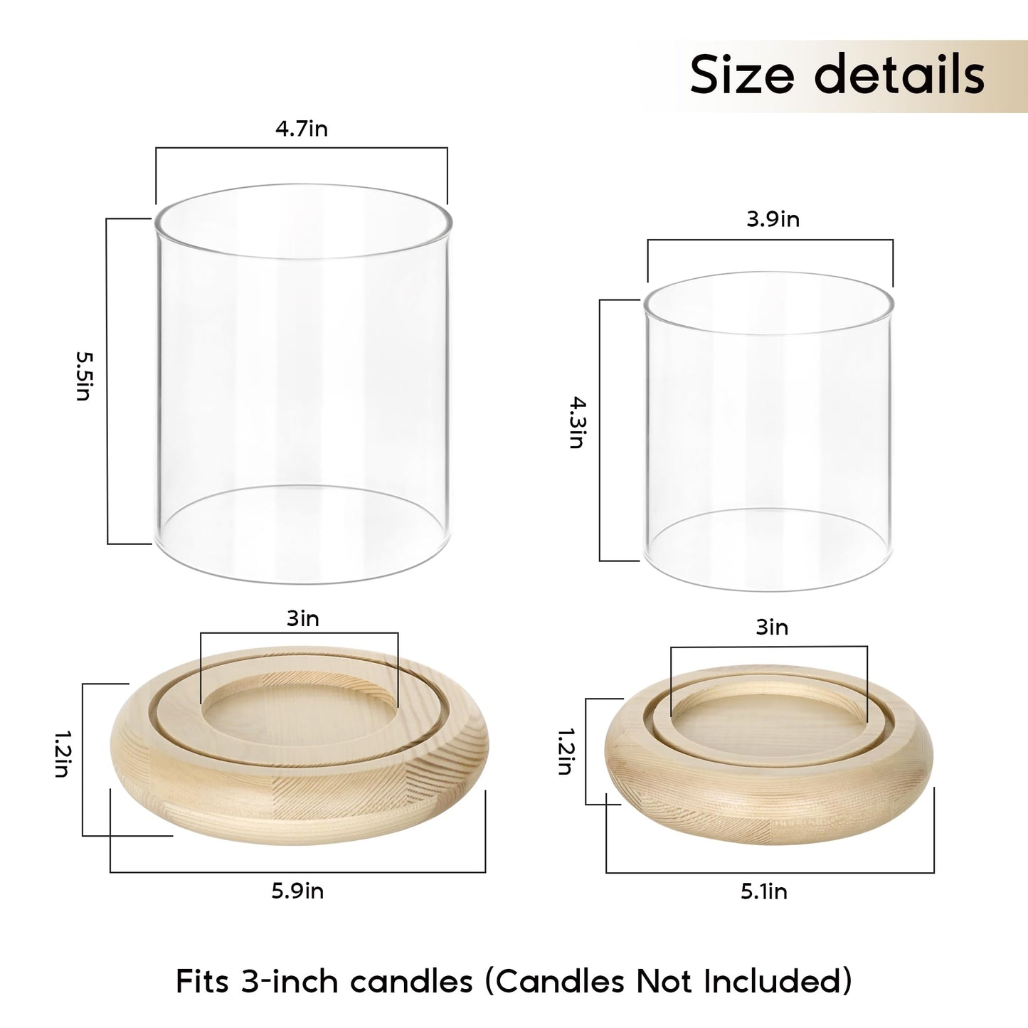 Set of 2 Hurricane Glass Candle Holders with Natural Brown Wood Base Decorative Candle Lantern, Farmhouse Rustic Boho Table Centerpieces Decor for Living Room, Outdoor Home Decor