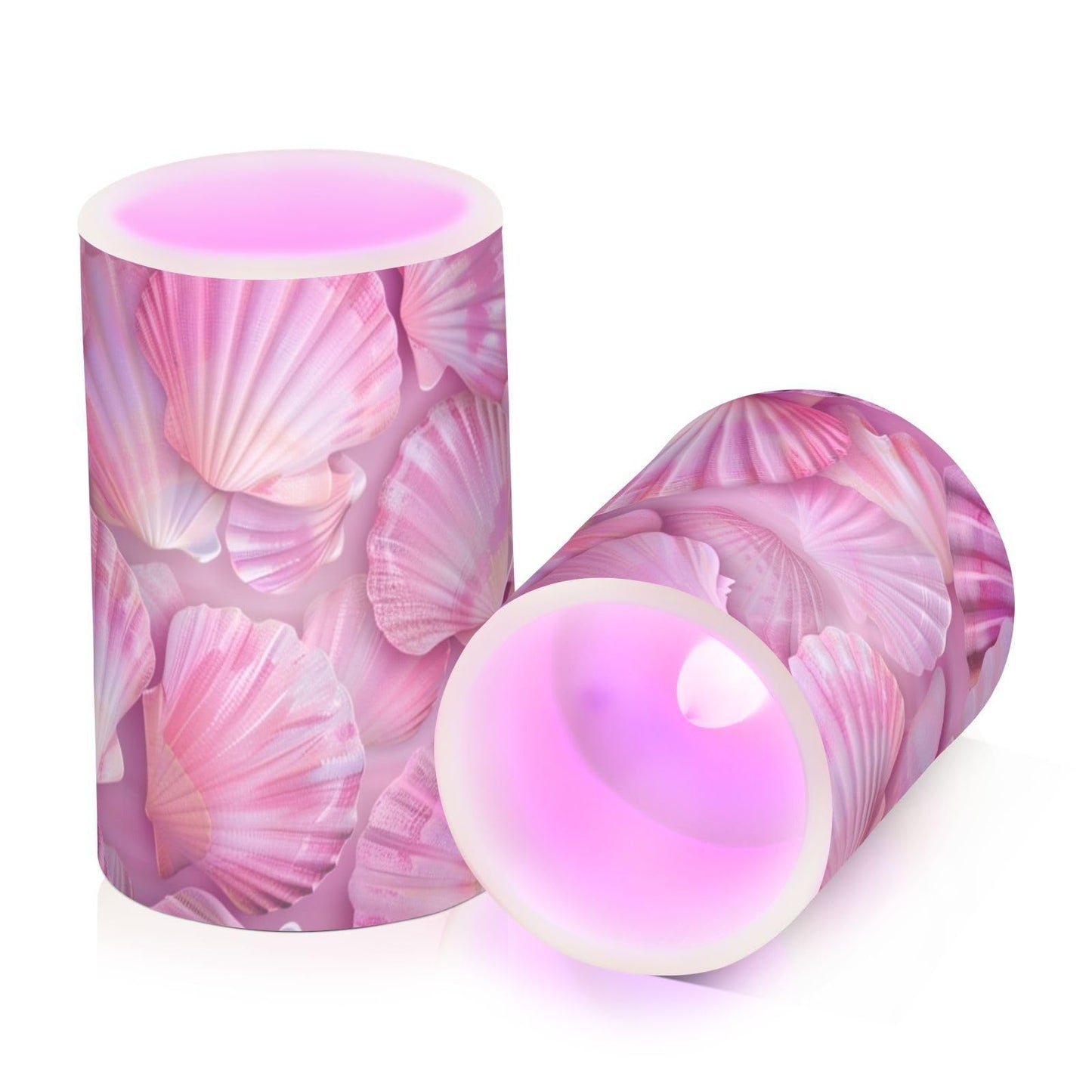 ALAZA Pink Seashells Flameless Candles Flickering LED Candles with Remote Timer Battery Operated Pillar Candles Set of 2 for Dinner Holiday Decor