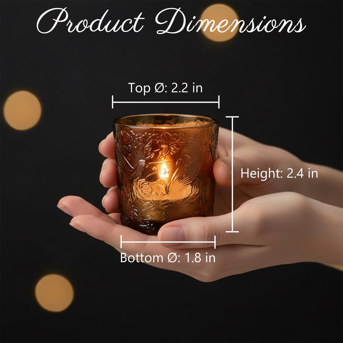 12 Pack Hummingbird Embossed Glass Candle Holders – Votive Tealight Holders with Patent Design, Decorative Embossed Glass Cups for Wedding Centerpieces, Parties, and Home Décor (Chestnut Brown)