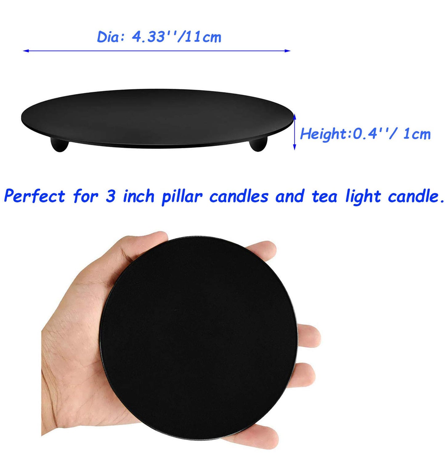 Yansanido 4 pcs 4.3'' Iron Plate Candle Holder for Taper Candles, Decorative Candlestick Holder for Spa, Wedding, Dinning, Party Candle&Led Candles (11cm Black 4pcs)