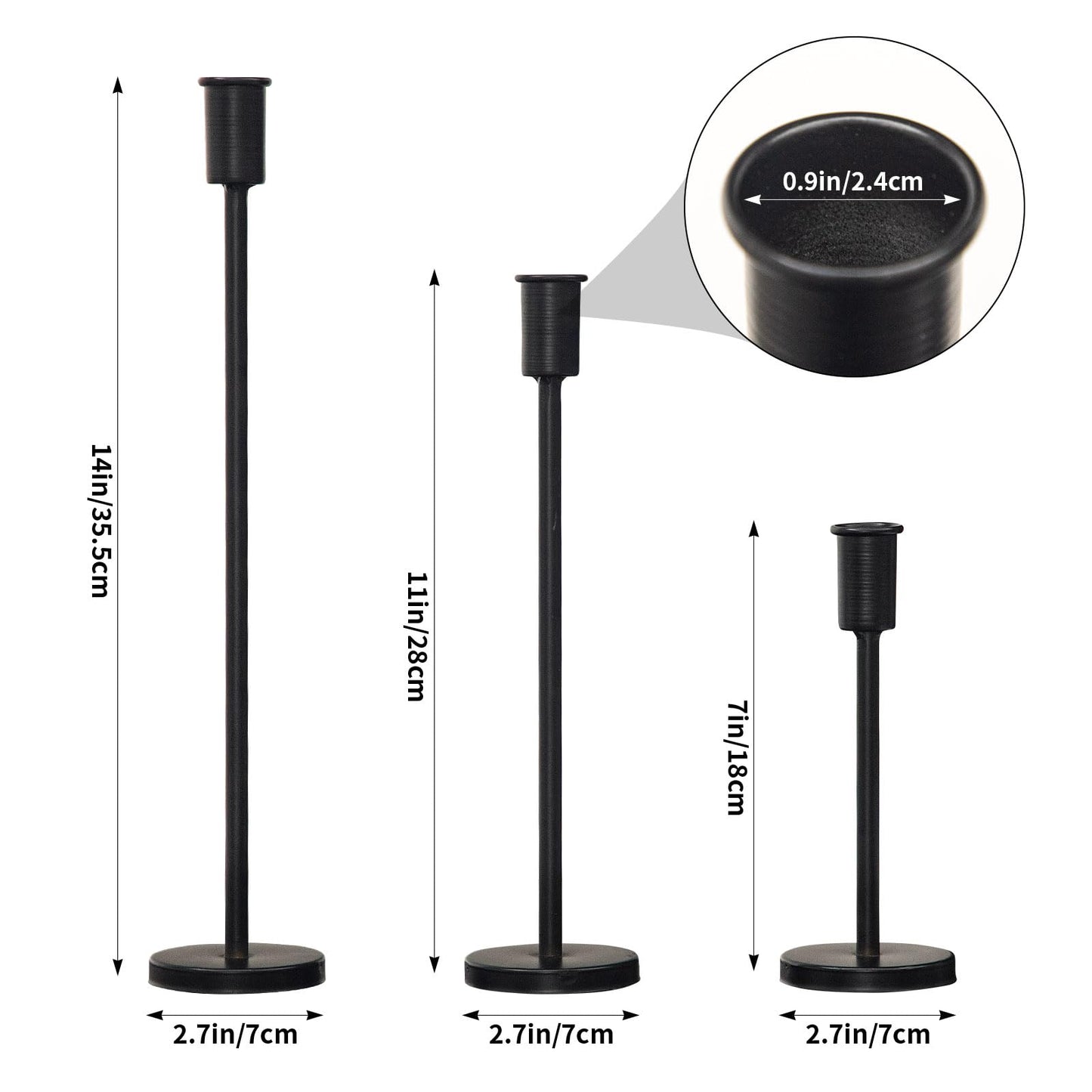 UPPER DECOR Matte Black Pillar Candle Holders - Set of 3 Heavy Decorative Iron Candlestick Stands for Table Centerpiece, Wedding, Dining, Party Candle Stick Holders
