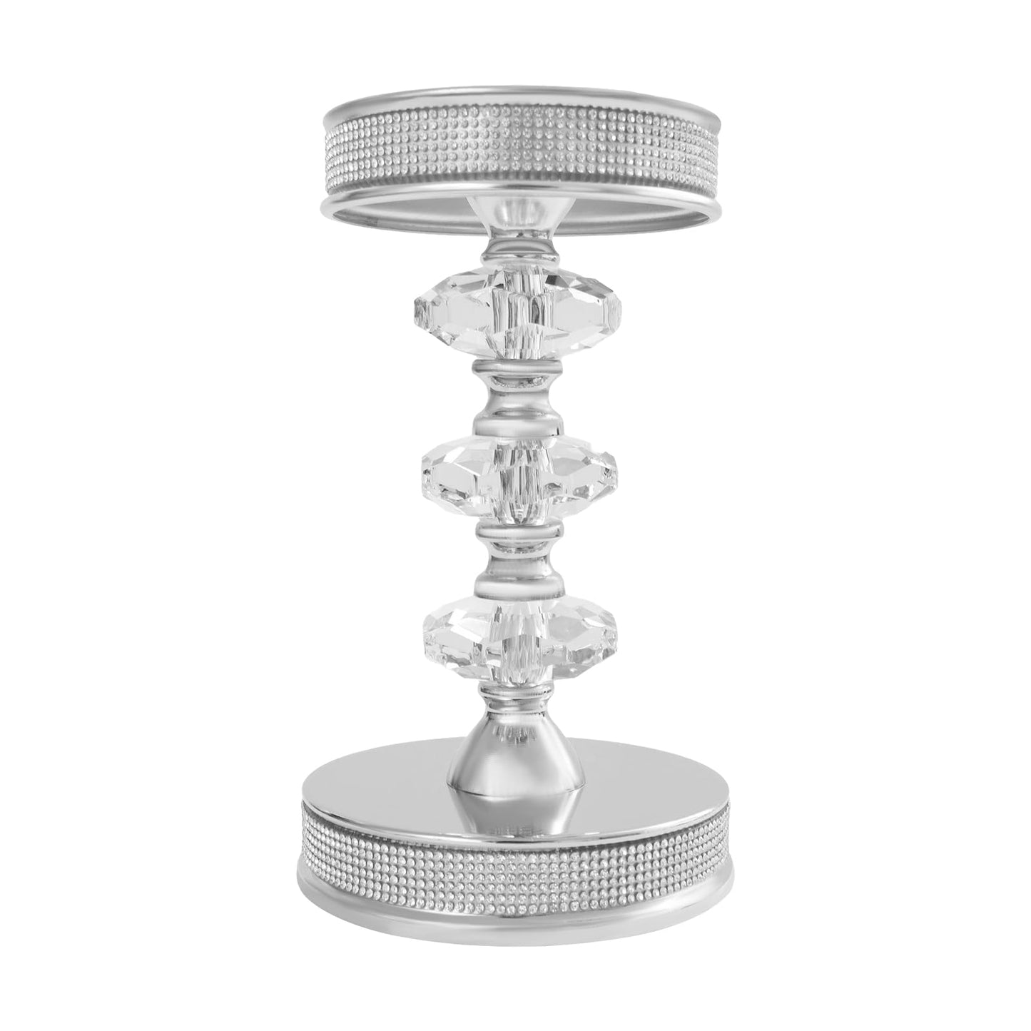 Candle Holder, Crystal Candlesticks Holder Set, Tabletop Pillar Candle Holders for Wedding, Parties, Events, Chirstmas, Home Decor, Table Centerpieces (Silver 03, L)