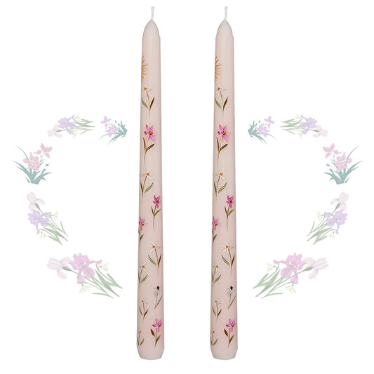 Taper Candles 10 Inch Print Candle Handmade Unscented Light Pink Iris Long Candles 2 Pack Twisted Candlesticks for Wedding Home Decoration Gifts