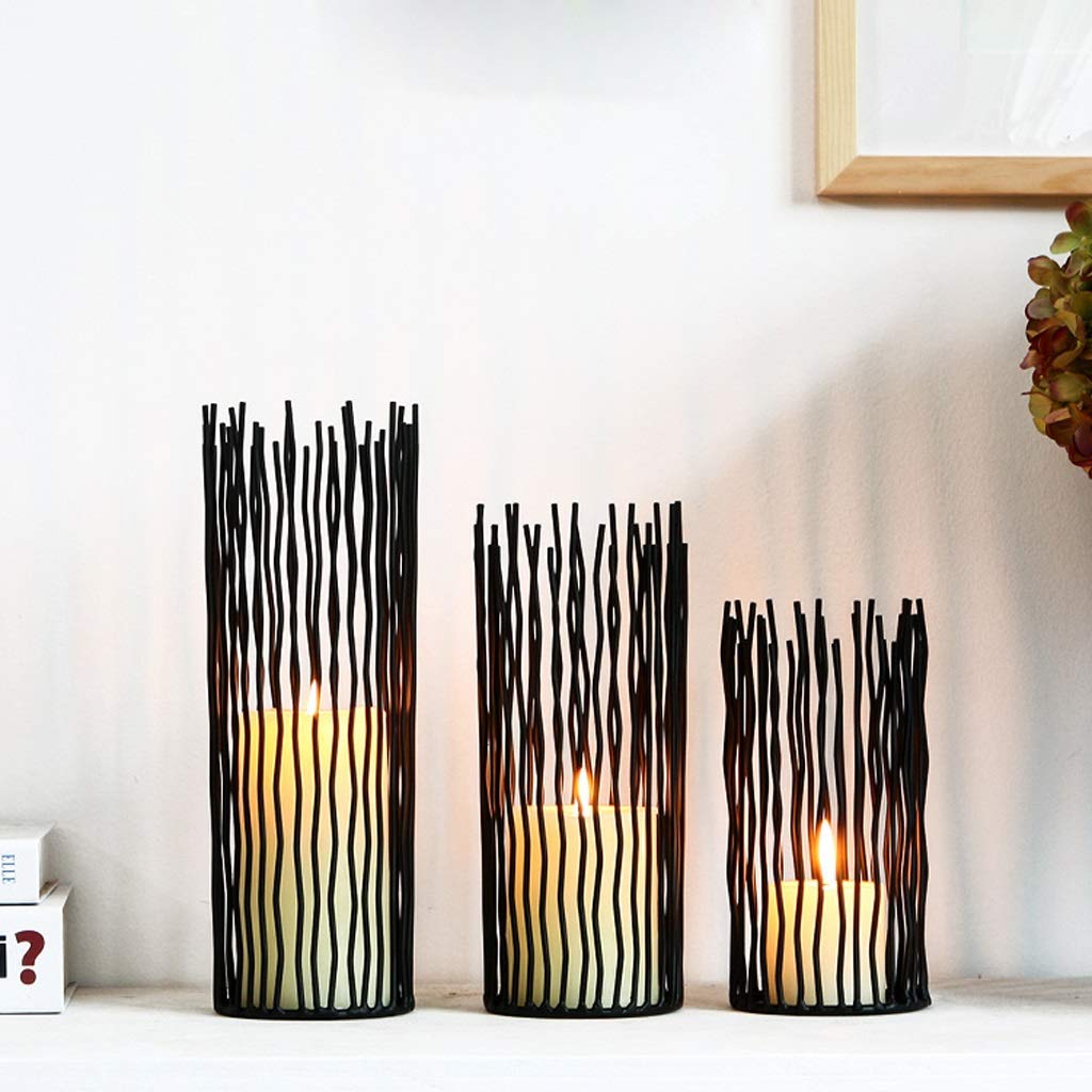 JOEUQK Wrought Iron Candle Holder Wedding Decor Hollow Ornaments Wavy Lines Black Candle Holder Candlelight Dinner Props Candle Accessory, 10 x 30cm