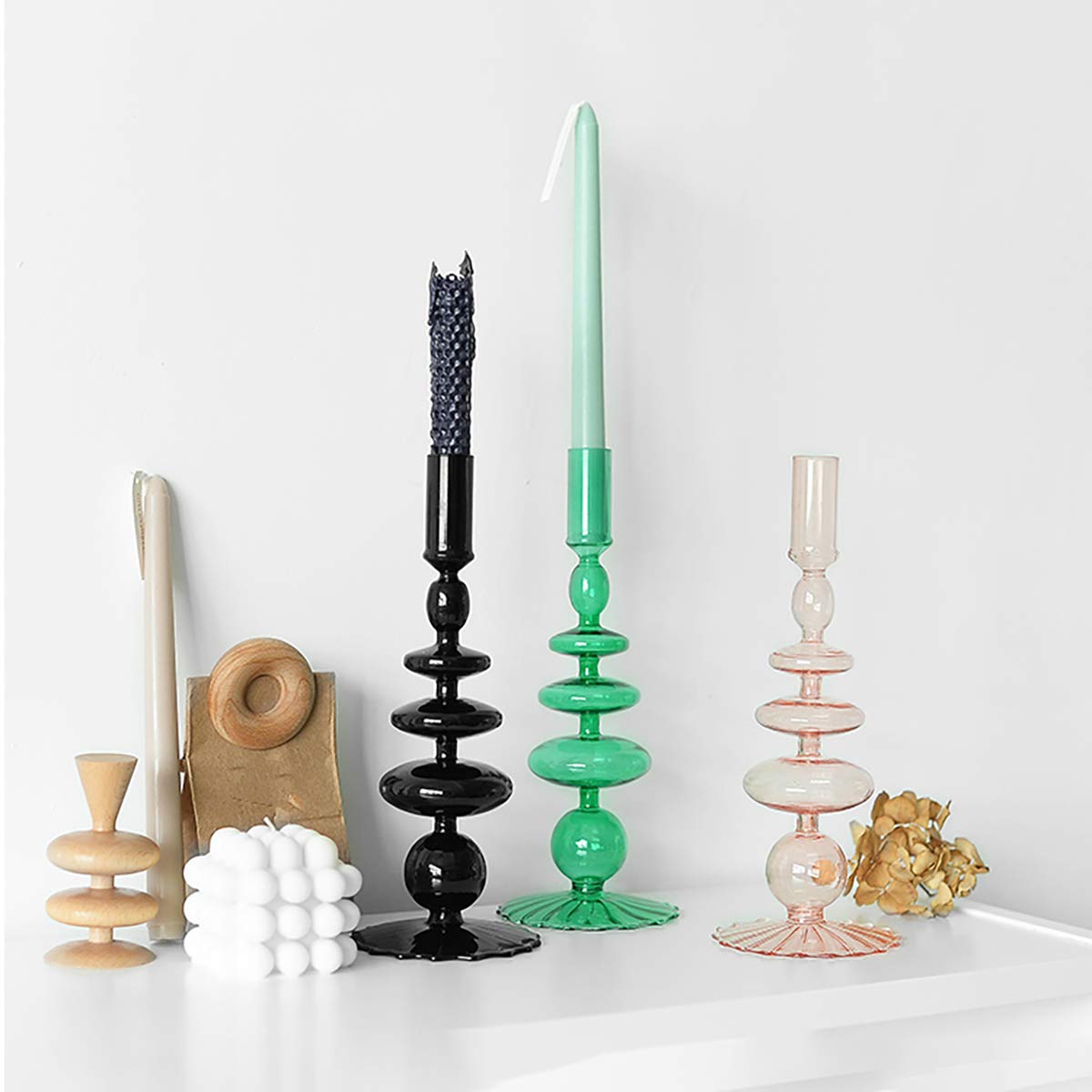 LKXHarleya Glass Candlesticks Holders, Retro Glass Candle Holder for Taper Candle Table Centerpiece Wedding Party Home Decoration, Orange