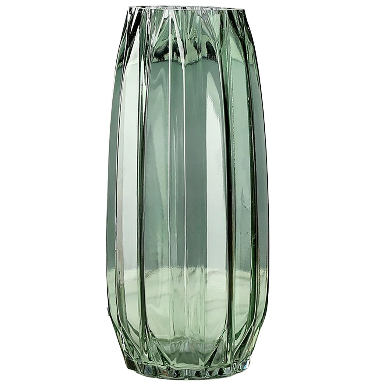 Lucky Bird Green Ribbed Glass Vase - Modern Tall/Short Centerpiece for Flowers, Candles & Decor (H12.0inch)