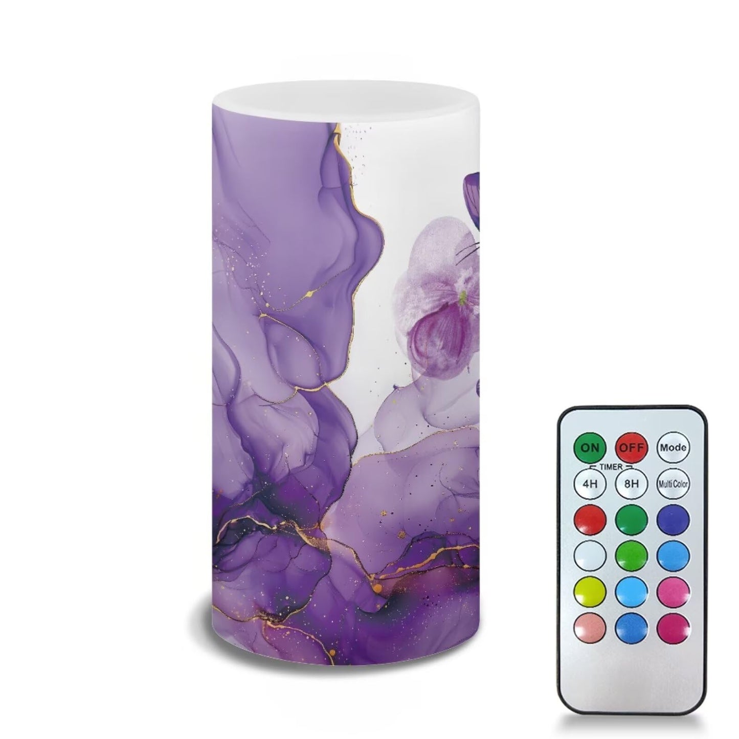 Merkmak Battery Operated Flameless Candles with Remote and Timers Flameless LED Pillar Candles for Camping, Weddings, Home Decoration Battery Tea Lights, Purple Marble