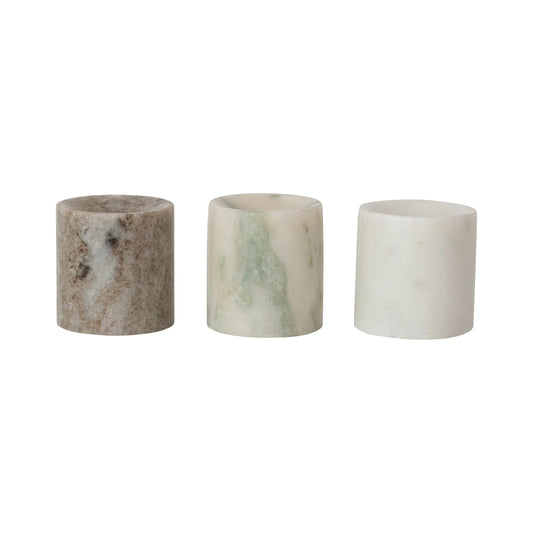 Creative Co-Op 3-Piece Round Marble Taper Holder, Multicolor