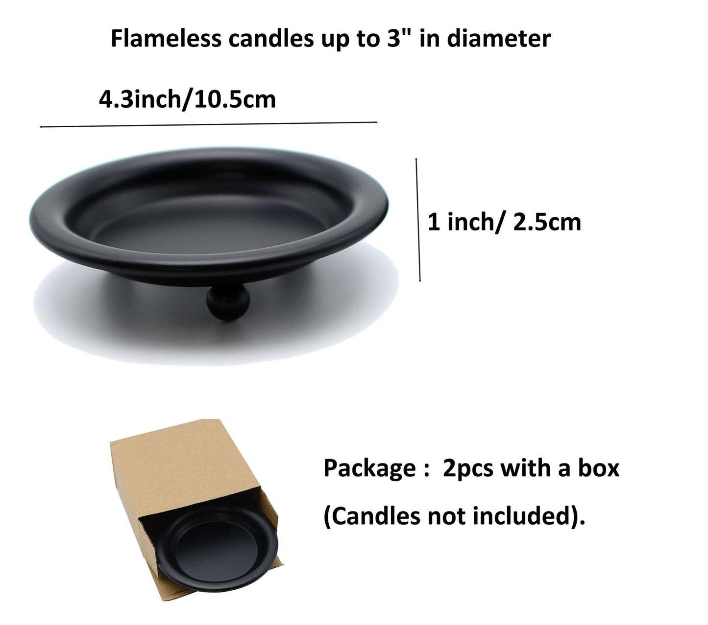 2 Pack Black Decorative Iron Plate Candle Holder 4.33'' Candle Stand Metal Saucer Style Decorative Iron Plate for Pillar/Scented/Flameless/Ball Candles Wax Candles, Incense Cones Spa Weddings (Black)