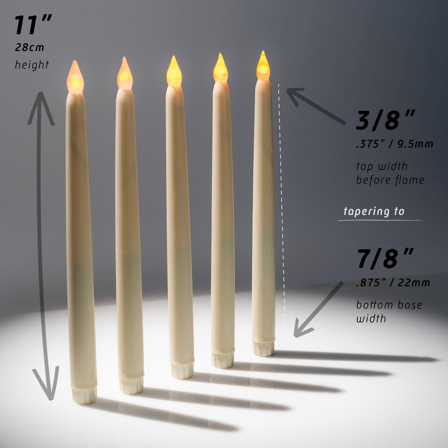 WYZworks 60 Pack, 11" LED Flameless Ivory Real Wax Taper Flickering Candles Lights, Battery Operated Candlesticks for Holiday Christmas Valentine Menorah Candelabra Home Wedding Window Décor