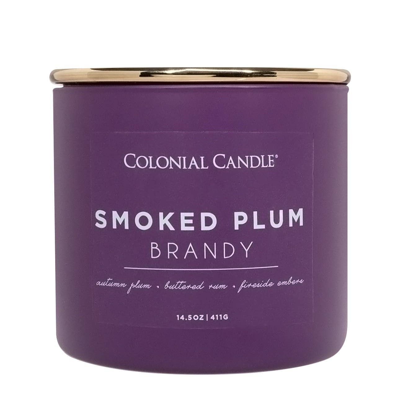 Colonial Candle Smoked Plum Brandy Jar Candle, Pop of Color Collection, 3 Wick, Purple, 14.5 oz - Up to 60 Hours Burn