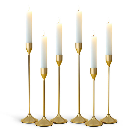 Brass Gold Metal Taper Candle Holder, Vintage Candlestick Holders, Candle Sticks Holder Decor for Wedding Wedding, Dinning, Party, Fits 3/4 inch Thick Candle&Led Candles (Set of 6 Pcs)