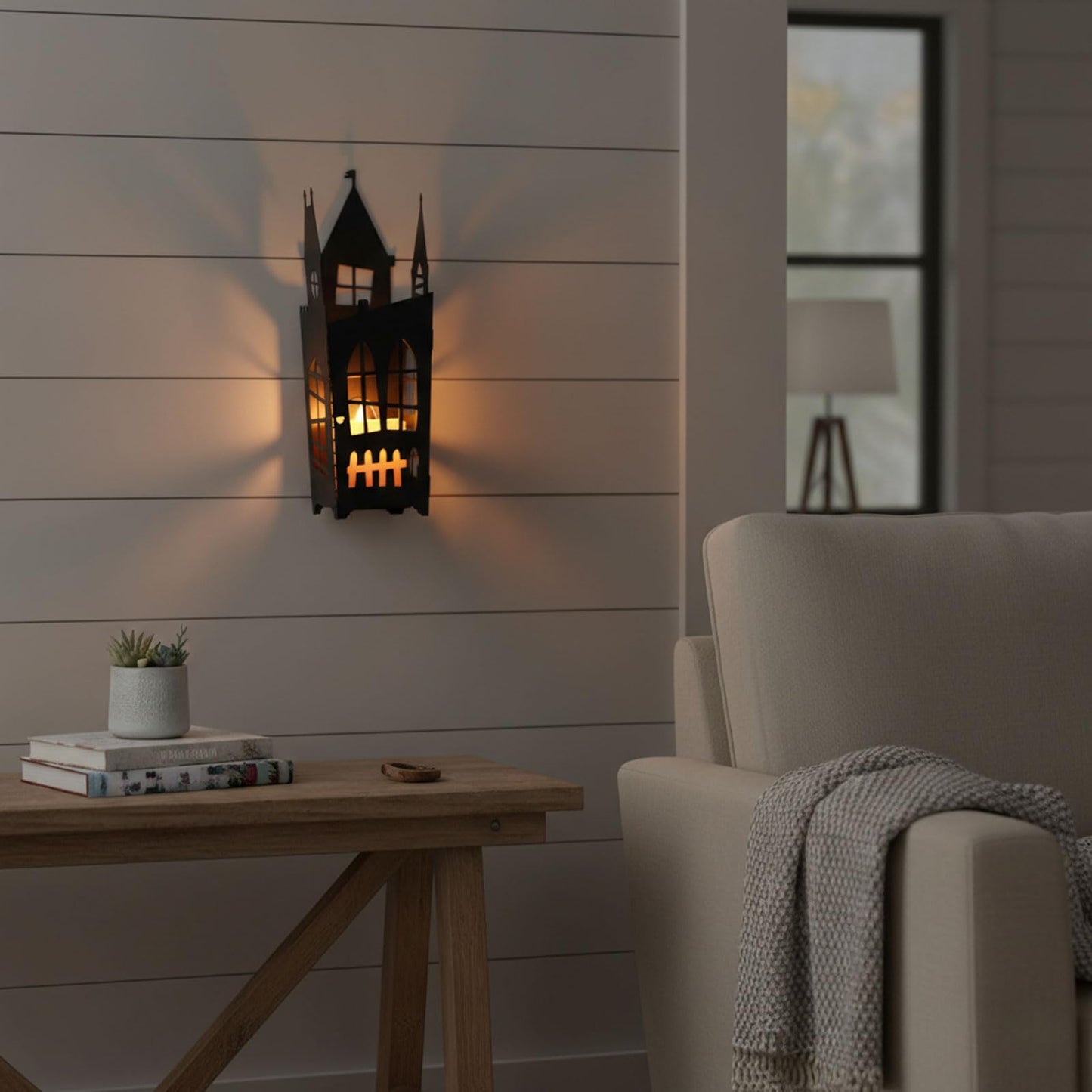 AIM & GGKK Gothic Castle Wall Sconce Candle Holder - Set of 2 Black Metal Haunted House Candle Sconces for Halloween Spooky Decor